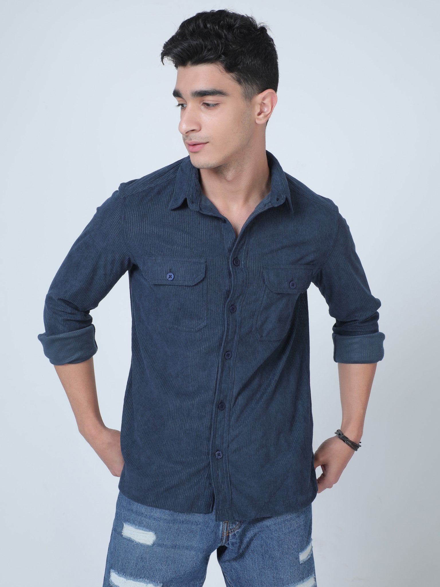 Blue corduroy shirt on sale mens