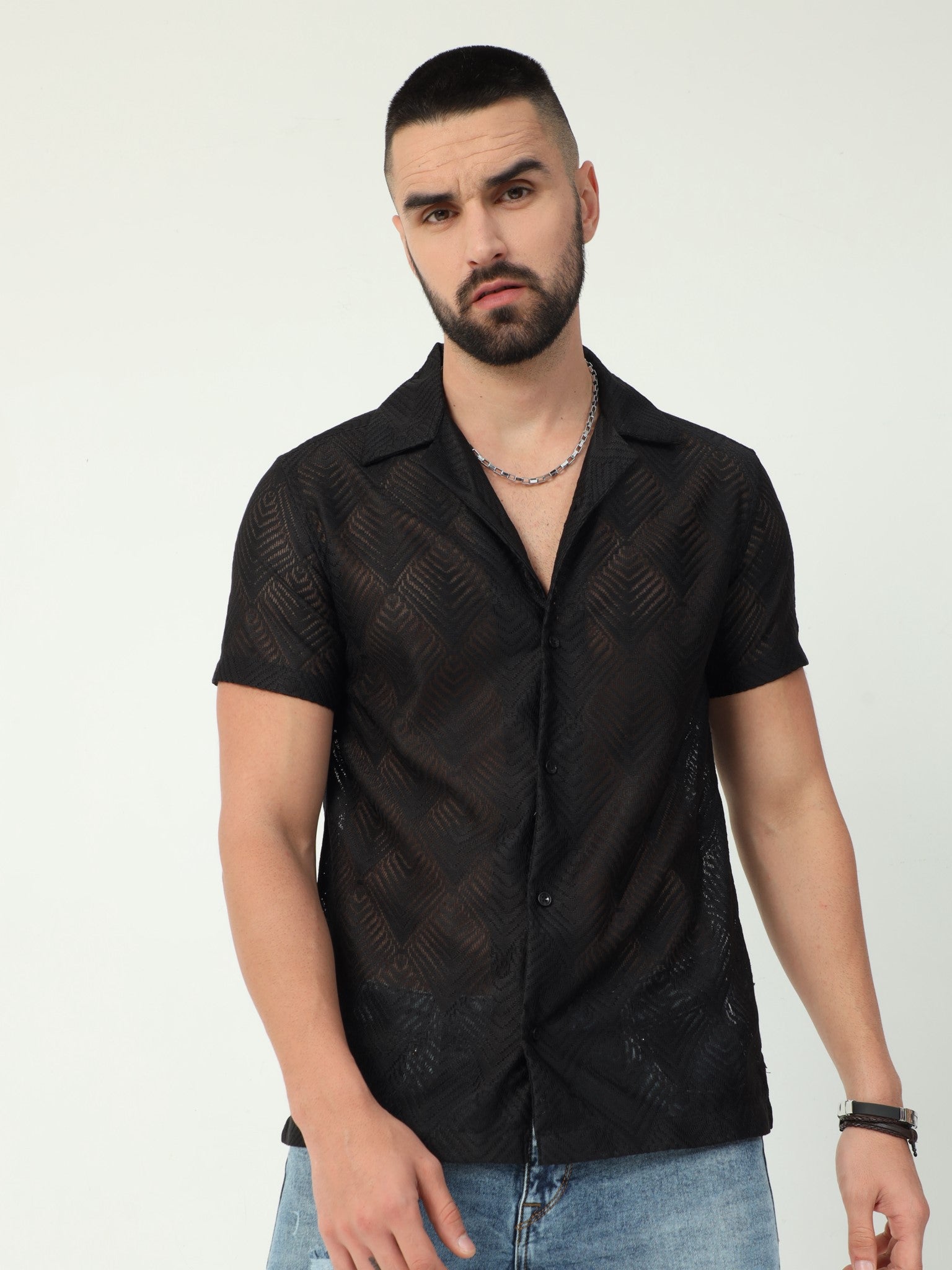 Shop Infinite Black Men Crochet Shirts Online in India – Badmaash