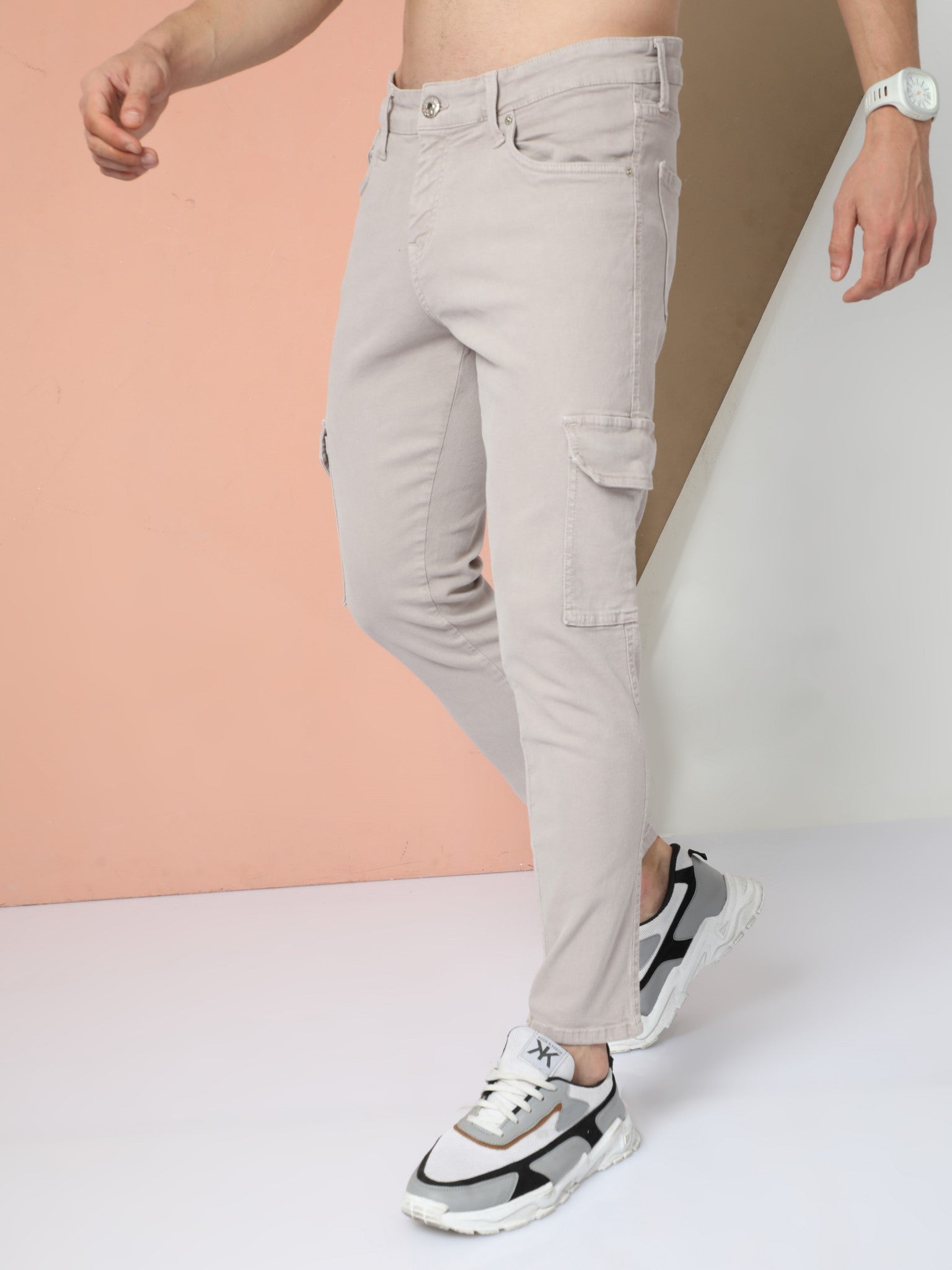 Men Light Sage Slim Fit Pure Cotton Solid Cargo Trousers – MINTOBAY