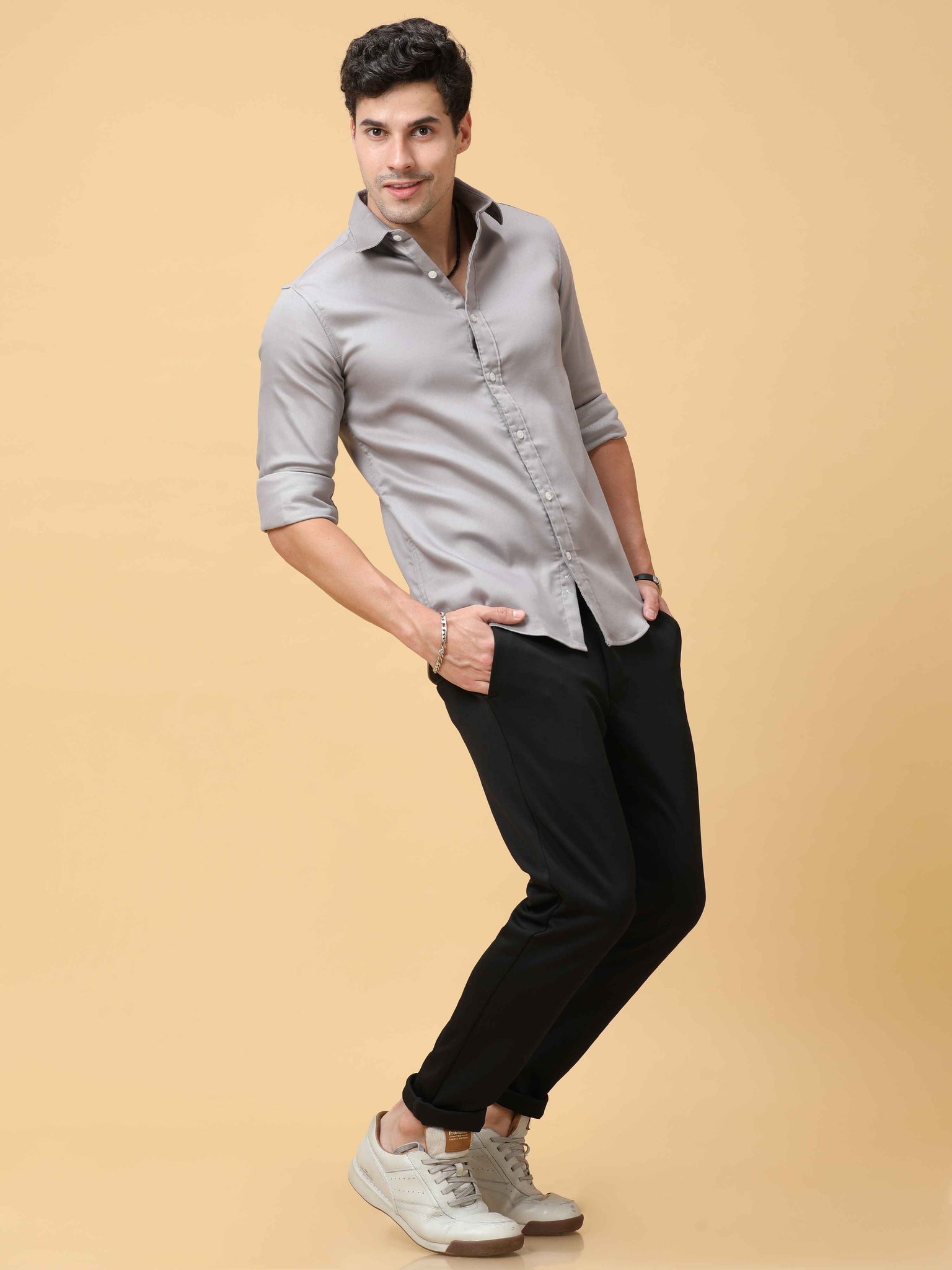 Shop Elecknit Grey Mens Solid Color Shirts Online In India – Badmaash